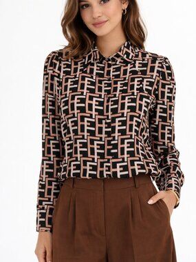 Elisabetta Franchi Monogram Long Sleeve Blouse – EU 44 / US 8